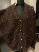 ZARA sweter kardigan tunika oversize gruby duży wzory czekoladowy