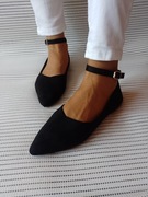 (40) Czarne baleriny z zapięciem wokół kostki z Londynu, NOWE 