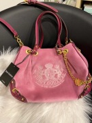 torebka Juicy Couture różowa purpurowa welurowa aksamit duża złote okucia 