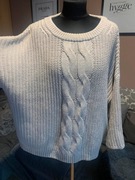 H&M sweter tunika oversize rękaw 3/4 gruby duży warkocze wzory