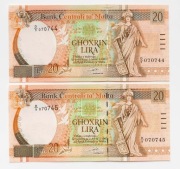 Banknot 20 lira Malta (1967) stan +2/-1