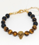 BRANSOLETKA CZASZKA STAL SZLACHETNA 316L KAMIEŃ TYGRYSIE OKO LAWA ZAPIĘCIE 