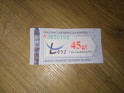 Bilet jednorazowy 45gr MPK Łódź stare logo skasowany lokalny