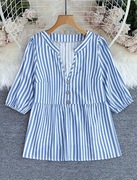 Elegancka biała koszula w niebieskie paski 44/46 XXL