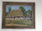 Obraz malarstwo Janusz Jarosiewicz Stara wiejska Chata, malwy. Olej