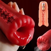 Masturbator Męski Sztuczne Czerwone Usta z Wibracjami Symulacja Języka
