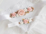 Różany zestaw opaska i pasek do sukienki Chrzest 