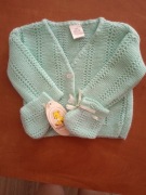 Piękny kpl dla maciupka , seledynowy sweterek i buciki roz 0-6 m-cy