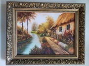 OBRAZ PEJZAŻ DOM W OGRODZIE