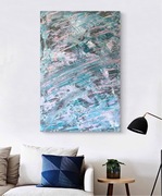 Ręcznie malowany Obraz abstrakcyjny „Arctic Flower” pastele, turkus