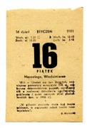 Kartka z kalendarza z 16.01.1981 r. Metryczka urodzin, itp. !! ORYGINALNA !