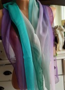 Chusta szal jedwab silk 170 x160cm unikat Tie Dye batik turkus fiolet ombre