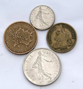 Francja 1921 1971 1977 1979  franki zestaw 4  monet Stan !