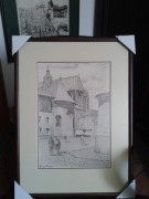 Ignacy Pinkas - autolitografia "Widok z Małego Rynku w Krakowie ".