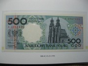 BANKNOT MIASTA POLSKIE 500 ZŁOTYCH 1990 ROK GNIEZNO UNC