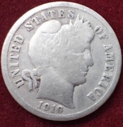 1910 Barber 10 cen One Dime Srebro Ag900