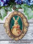 Ozdobny medalion vintage Prowansja shabby chic decoupage róże zając