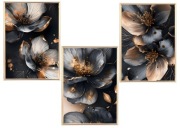 Zestaw 3 plakatów 30x40cm-kwiaty,złoto czarne,glamour ,nowoczesne