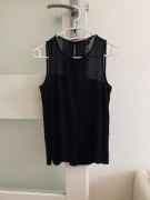 czarny Top bluzka mgiełka z siatką na dekoldzie xs s