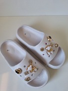 Kroksy, klapki damskie, lekkie, platforma, ozdoby, dżety, białe, roz. 36