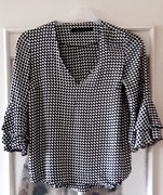 Bluzka w czarno białą pepitkę rękaw 3/4 rozm XS Zara Woman