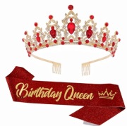 Szarfa korona na urodziny urodzinowy zestaw Birthday Queen 18 tka czerwień 