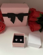 Srebrne kolczyki z różowym sercem | Kolczyki Cyrkonia Błyszczące