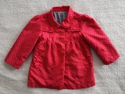 Czerwony elegancki płaszcz w kropki falbanki M&S 86 - 92 jak nowy