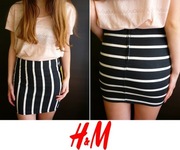 Kup 3 rzeczy zapłać za 2, Czarna  spódniczka białe paski pasy h&m XS 34