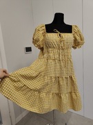 Żółta luźna sukienka na lato z bawełny 2XL