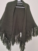 OKAZJA tanio Nowe polskie akrylowe poncho,szal,chusta z frędzlami Zielona