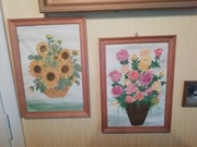 Dwa obrazki malowane na płótnie w ramkach 