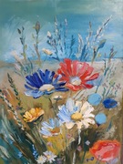 Letnie kwiaty na łące, wielokolorowy. Olej 30*40 cm