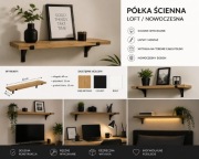 Półka drewno Chata 70 x 25 cm dąb naturalny