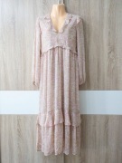 sukienka, rozm. XS, pastelowa, kwiaty, długa, falbanka