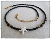 Czarny naszyjnik HANDMADE lawa wulkaniczna ROZGWIAZDA LATO BOHO