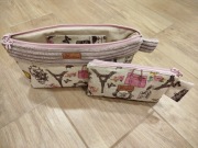 Kosmetyczki, 2 szt. Len z motywem Paryża, plus różowy sztruks 