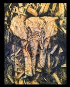 "Słoń" Duży obraz malowany węglem na płycie OSB 