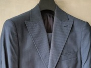 Garnitur PRÓCHNIK męski wełna - granatowy prążek - 46 s. slim - stan BDB+