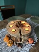 Ręcznie robiony drewniany świecznik na tealighty 