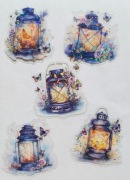 naklejki holograficzne 10szt lampy kwiaty motyle fioletowe scrapbooking