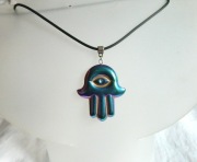 Hematyt tęczowy, wisiorek Ręka Fatimy, talizman, amulet