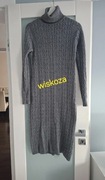 E-believe _ ciepła szara sukienka z golfem _ warkocze _ L/XL j.NOWA 