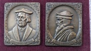 Plakiety Religia Reformacja M.Luter i Calvin 2 duże plakiety br.patyn.