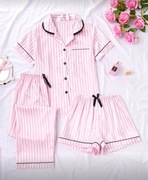 Piżama damska 3-częściowa różowa w paski rozmiar L