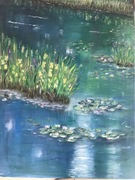 Nenufary. Obraz olejny na podobraziu, powerniksowany