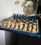 NOWE szachy drewniane niebieskie dla dziecka na prezent zestaw szachów 