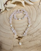 Naszyjnik Choker z Kamieni Naturalnych Perły Naturalne Kwarc Różowy Hematyt