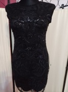 Sukienka mała czarna cekinowa koralikowa 