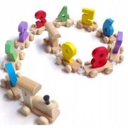 Drewniany edukacyjny pociąg WAGONY Cyferki Ciuchci